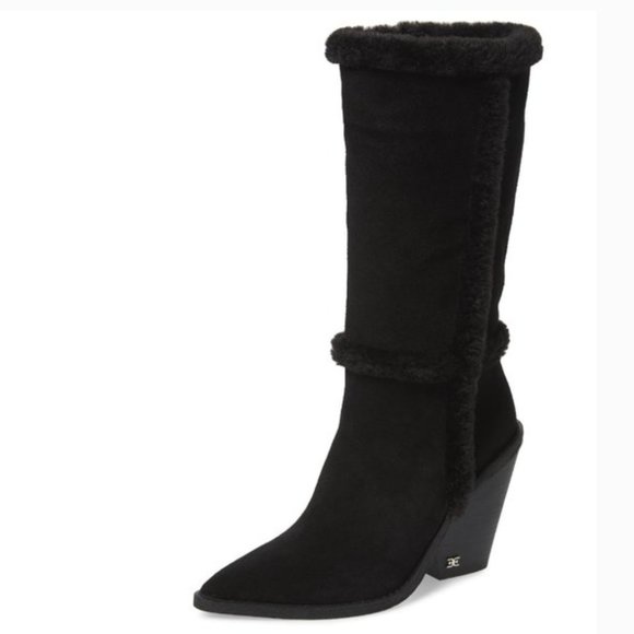 Sam Edelman Ilsa Faux Fur Suede Knee High Block Heel Boots Size 6 - Picture 1 of 9